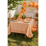 HOME ART ATELIER hand made Turuncu Çizigili Fırfırlı Masa Örtüsü - Premium Keten Seri- Çeyizlik- turuncu renkli