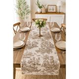 HOME ART ATELIER hand made Vintage Desenli Premium Keten Runner - Kahverengi - 40x140
