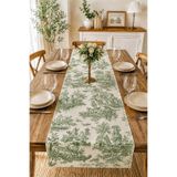 HOME ART ATELIER hand made Vintage Desenli Premium Keten Runner - Yeşil - 40x140