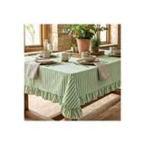 HOME ART ATELIER hand made Yeşil Çizgili Fırfırlı Naturel Vintage Masa Örtüsü -Premium Keten Seri Masa Örtüsü- Çeyizlik- renkli