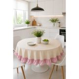 HOME ART ATELIER hand made Yuvarlak Fırfırlı Naturel Vintage Masa Örtüsü - Luna Model