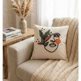 Home Art Paris Soyut Sanat Figürlü Punch Nakışlı Dekoratif Kırlent Kılıfı - Nefes Alabilen Doğal Keten Kumaş Modern Yastık 40X40 cm Sadece Kılıf Gonderılır