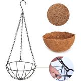 Home Bahçe Balkon Duvar Asılı Sepet Çiçek Hindistan Cevizi Elyaf Asılı Sepet Metal 25 cm Büyük Boy - Kahverengi