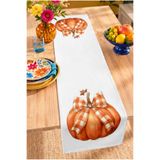 Home Bal Kabağı ve Ekose Fiyonk Desenli Sonbahar Temalı Dijital Baskılı Dekoratif Masa Runnerı 40x140cm