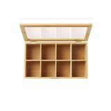 Home Bambu 8 Bölmeli Çay Kutusu Organizatörü Menteşeli Kapaklı Çay Poşeti Saklama Kutusu 30x20x7cm.