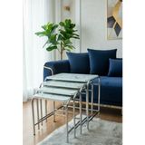 Home Bella Homebella Beya Mermer Desen Zigon Sehpa 1. Kalite Krom Nikelaj Salon Mutfak Oda - beyaz