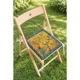 Home Çiçek ve Kuş Motifli Fermuarlı Sandalye Minderi - Sarı Zeminli Klasik Desenli Minder