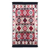 Home Çift Taraflı Kilim, 80x150 cm, Makinede Yıkanabilir, Vintage ve İskandinav Desenli, Kırmızı-Siyah, Pamuk-Polyester Karışımı