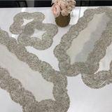Home Dantel Kenarlı Kadife Kordon Işlemeli 5 Parça Salon Takımı