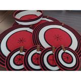 Home Decors By Özlem 4 Kişilik 9 Parça Amerikan Servis Supla Takımı Tabak Altlığı Bardak Altlığı Hasır Sepet Mutfak Sunum - 34 x 34 cm - Kırmızı - Ekru - Siyah