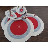 Home Decors By Özlem 4 Kişilik 9 Parça Amerikan Servis Supla Takımı Tabak Altlığı Bardak Altlığı Sepet Hasır Mutfak Sunum - 32 x 32 cm - Kırmızı - Gri - Ekru