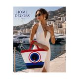 home decors by özlem Hasır Çanta Omuz Çantası Plaj Çantası El Emeği Handmade Tasarım Tarz Yaz Moda (Kırmızı Mavi Ekru Siyah) - 30cmx40-42cm
