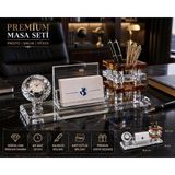 Home Dekor Hediye Premium Hediye Ofis Kristal Cam Saatli Kalemlik Kartvizitlik Yönetici Masaüstü Organizer Seti kahve - 1 Adet - Çok Renkli