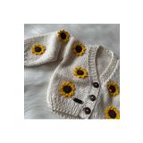 Home El Örgüsü Ayçiçek Motifli Bebek, Çocuk Crop Hırka