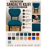 Home Elma Tipi Sandalye Kılıfı Lüx Bohem Kumaş Çok Kalın %100 Pamuk, Sırt Arkası Dahil Kapanıyor - 45 x 45 cm - Petrol