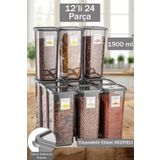 Home Emilia 12'li 24 Parça Kare Erzak ve Bakliyat Saklama Kabı Antrasit 12X1.90 Lt Bakliyat Kabı Etiketli