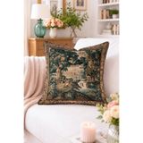 Home Geyik ve Orman Manzarası Desenli Kırlent Kılıfı - Vintage Goblen Tarzı Dekoratif Yastık Kılıfı