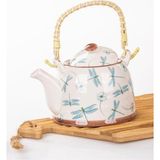 Home Hasır Saplı Porselen Demlik Yusufçuk Dekorlu, 900ML Çay, Kahve, Bitki Çayı Sunum