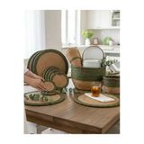 Home İnn 4 Kişilik Lüks Hasır Örgü Yeşil Sofralık Set (Amerikan Servis, Runner, Sepet, Ekmeklik) - 16 Parça