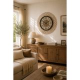 home inn Bohem Hasır Çerçeveli Duvar Saati – Modern Görünümlü Dekoratif Salon Saati – 43 cm Beyaz/Natural