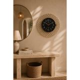 home inn Bohem Hasır Çerçeveli Duvar Saati – Modern Görünümlü Dekoratif Salon Saati – 43 cm Beyaz/Siyah