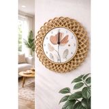 Home İnn Bohem Hasır Çerçeveli Duvar Saati – Modern Görünümlü Dekoratif Salon Saati – 43 cm - Kahverengi