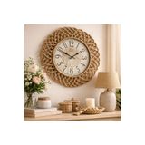 home inn Bohem Hasır Görünümlü Duvar Saati – Modern Görünümlü Dekoratif Salon Saati – 43 cm