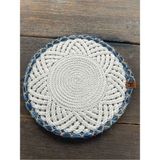 Home İnn Jüt Halat Supla 33 cm El Örmesi Hasır Amerikan Servis Boho Tasarım - 33 x 33 - Mavi - Beyaz