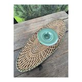 Home İnn Oval Modern Runner - 85X35 Cm Örme Model Masa Örtüsü - Naturel Yeşil Desenli Runner