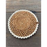 Home İnn Tekstil Home İnn Jüt Halat Supla 33 cm El Örmesi Hasır Amerikan Servis Boho Tasarım - 33 x 33 - Beyaz - Natürel