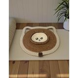 Home İnn Tekstil Homeinn Pet - Hasır Görünümlü Kedi Paspası ve Mama Kabı - Leke Tutmaz - Beyaz - Natürel