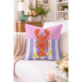 Home Istakoz ve Limon Desenli Çizgili Kırlent Kılıfı - Pembe Mavi Modern Dekoratif Yastık Kılıfı
