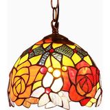 Home London Breeze L30127 El Yapımı Tiffany Vitray Gül Sarkıt Avize 7 Inç Kırmızı