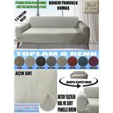 Home Lux Bohem Pamuklu Kumaş Çift Kişilik Koltuk Kılıfı Komple Giydirme Kalın ve Dayanıklıdır - 120 x 175 cm - Açık Gri