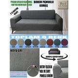 Home Lux Bohem Pamuklu Kumaş Çift Kişilik Koltuk Kılıfı Komple Giydirme Kalın ve Dayanıklıdır - 120 x 175 cm - Koyu Gri