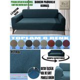 Home Lux Bohem Pamuklu Kumaş Çift Kişilik Koltuk Kılıfı Komple Giydirme Kalın ve Dayanıklıdır - 120 x 175 cm - Petrol