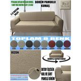 Home Lux Bohem Pamuklu Kumaş Çift Kişilik Koltuk Kılıfı Komple Giydirme Kalın ve Dayanıklıdır - 120 x 175 cm - Vizon