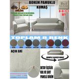 Home Lux Bohem Pamuklu Kumaş Koltuk Kılıfı Seti - 3+3+1+1 Set 7 kg Gelmektedir. Kalın ve Dayanıklıdır. - 180 x 240 cm - Açık Gri