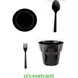 Home Lüx Parti Seti Siyah Plastik Tabak- Bardak-Kaşık-Çatal 25'li