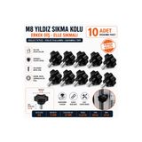 Home M8 Yıldız Sıkma Kolu 10 Adet | Erkek Diş El Sıkma Topuzu 15 mm Vida Boyu | 30 mm Plastik Yıldız Kol | Makine, CNC, Alüminyum Profil ve Mobilya Bağlantı Aparatı