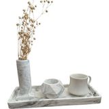 Home Mermer Desenli Kare Kahve Sunum Tepsisi & Tealight Dekoratif Beton Mum&tütsülük - Gri-Beyaz - 1 Adet