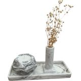 Home Mermer Desenli Kare Tepside Geometrik Dekoratif Beton Mum&tütsülük - Gri-Beyaz - 1 Adet