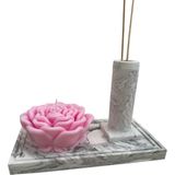 Home Mermer Desenli Kare Tepside Kokulu Dekoratif Gül Mum&tütsülük - Pembe - Beyaz - Gri - 1 Adet