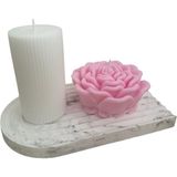 Home Mermer Desenli Kemer Tepside Silindir & Gül Mum Seti - Pembe - Beyaz - 1 Adet