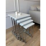 Home Metal Tekerlekli Krom Beyaz Zigon Sehpa Beyaz