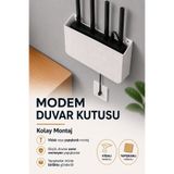 Home Modem Duvar Kutusu - Modem Tutucu Beyaz Kablo Düzenleyici Duvara Monte Yapışkanlı Vidalı Modem Askısı