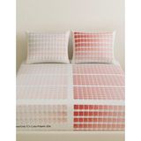 Home Pamuk Saten Çift Kişilik Lastikli Çarşaf ve 2 Adet Yastık Kılıfı (Kartela Baskılı) - Beyaz - Kırmızı - 180x200