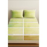 Home Pamuk Saten Çift Kişilik Lastikli Çarşaf ve 2 Adet Yastık Kılıfı (Kartela Baskılı) - Beyaz - Yeşil - 180x200