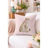 Home Pembe Fiyonklu Çita Desenli Kırlent Kılıfı - Pembe Dekoratif Yastık Kılıfı