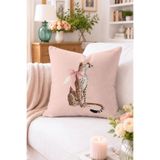 Home Pembe Fiyonklu Çita Desenli Kırlent Kılıfı - Pudra Zemin Modern Dekoratif Yastık Kılıfı